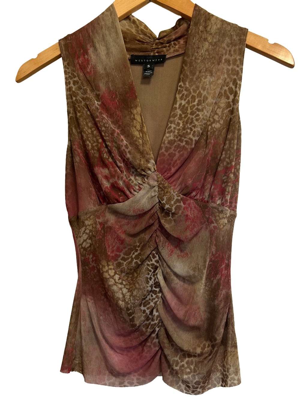 VINTAGE Weston Wear Mesh Ruched Floral Leopard Tank